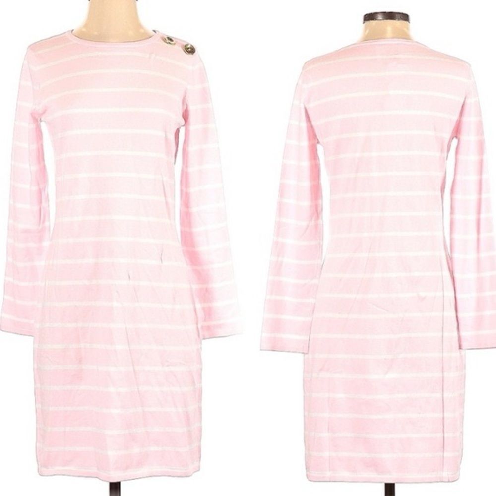 Sail To Sable - STS - Pink & White Striped Cotton Knit Midi Dress  ~ XS